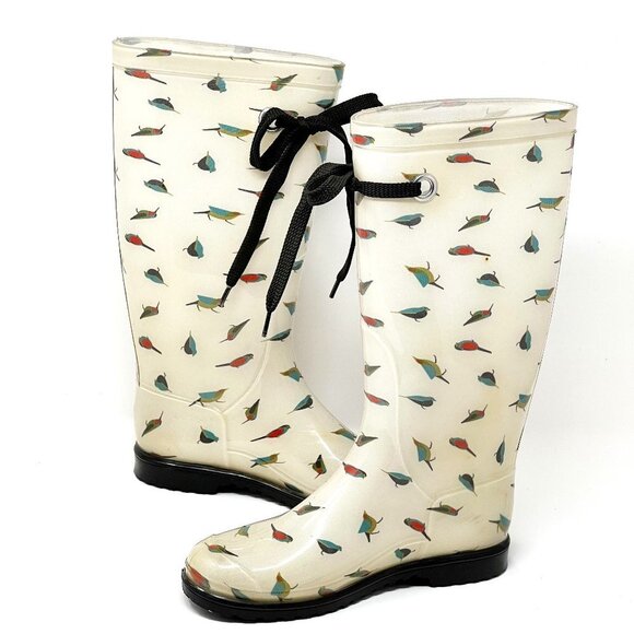 Marc Jacobs Rain Boots Tall Rubber White Multicolor Bird Print. Size 5.5 - Picture 3 of 16